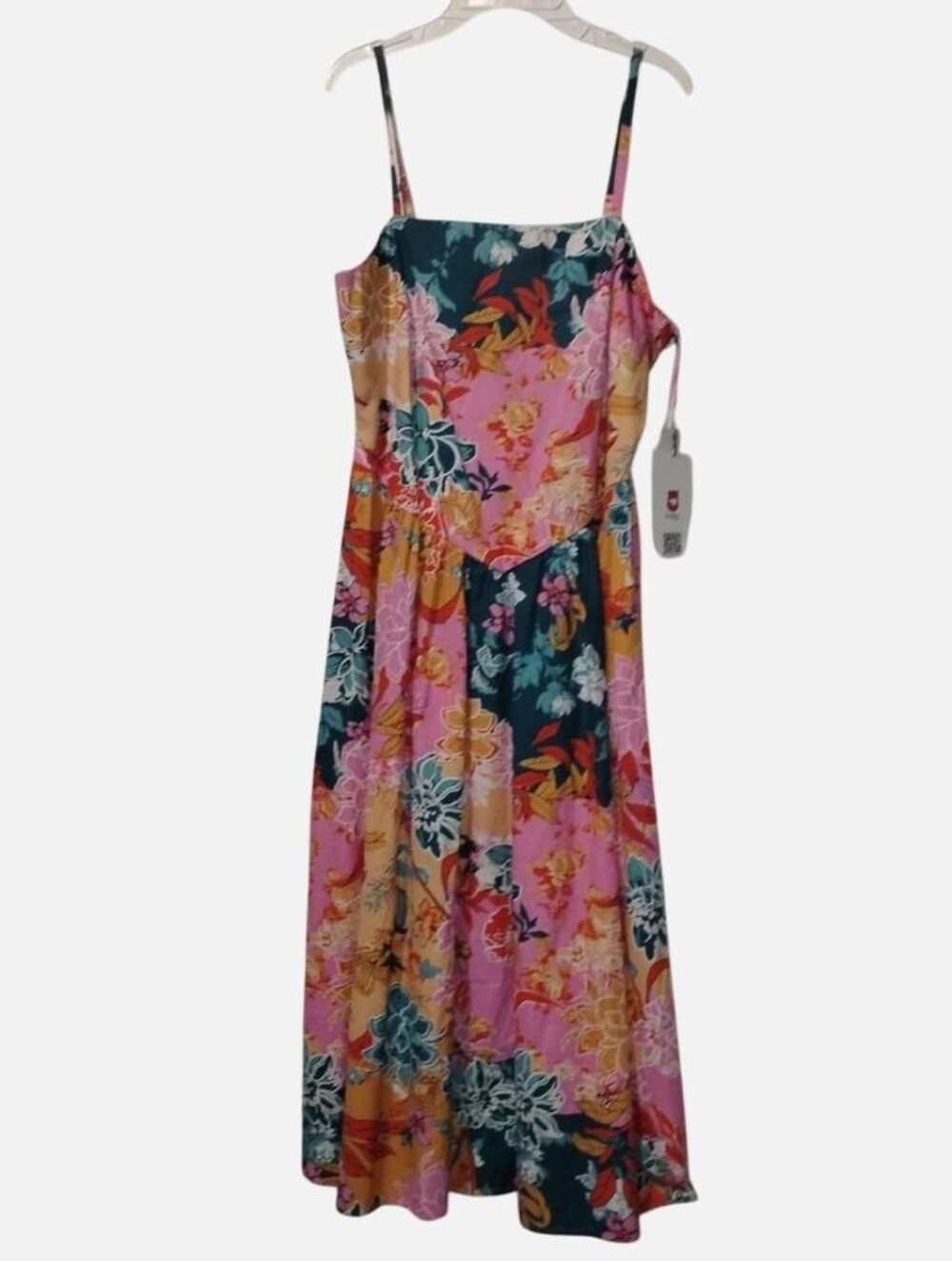 Tulip Reasons Floral Patchwork Spaghetti Strap Midi Dress, Size L NWT